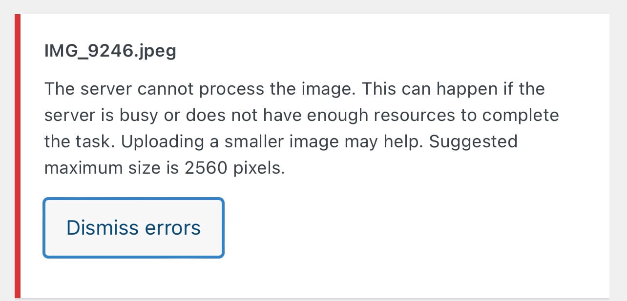 Fix The server cannot process the image error in WordPress
