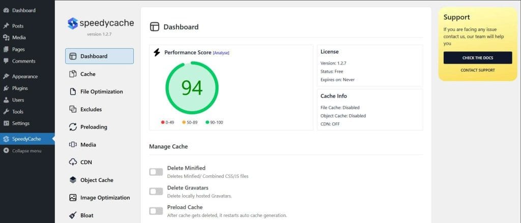 SpeedyCache Best Free Cache Plugin For WordPress