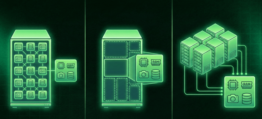shared vs VPS vs cloud hosting VPS resource allocation diagram