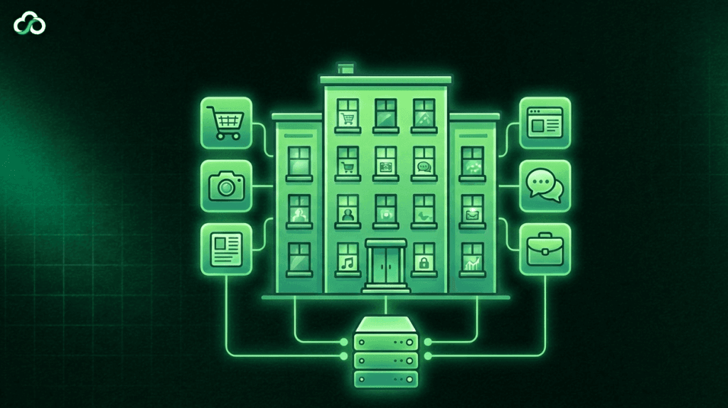 shared vs VPS vs cloud hosting shared server illustration